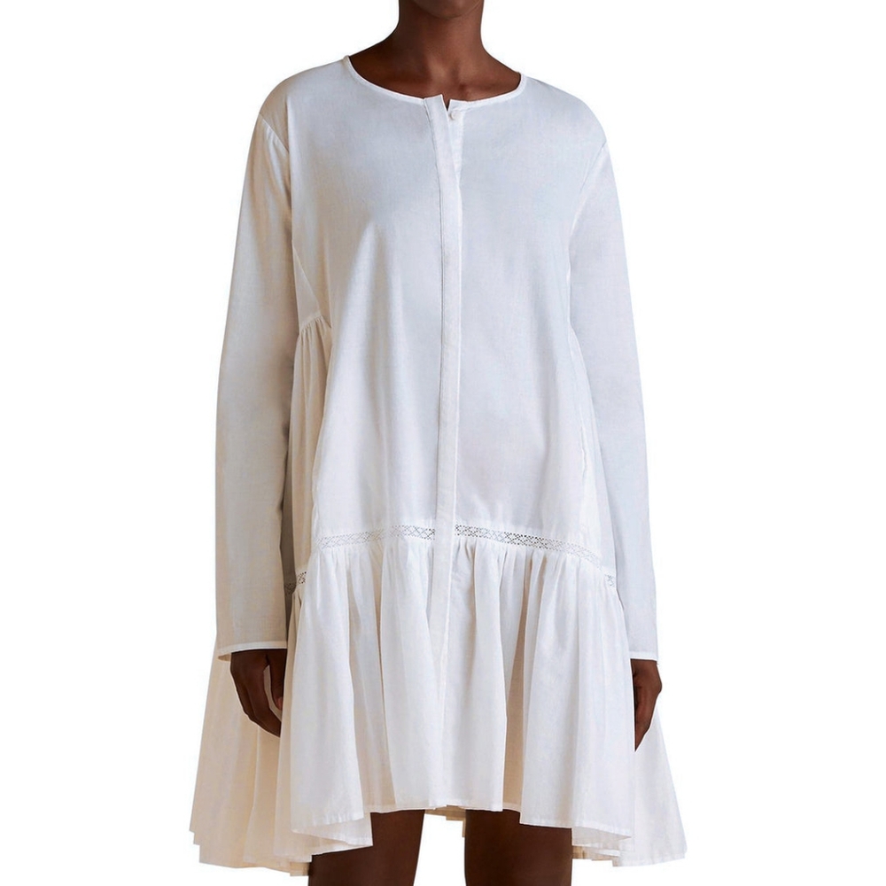MERLETTE "Martell" EUC Black Cotton Long Sleeve Button Up Tiered Knee Dress M - Picture 4 of 9